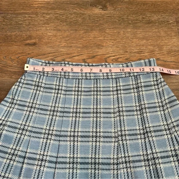 NWT Free People Pleated Plaid Mini Skirt Blue Check A-Line Preppy Size 6 - Picture 7 of 8